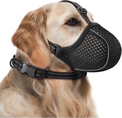 BONTHEE Dog Muzzle,Soft Nylon Muzzles Anti Biting Barking Chewing,Breathable Reflective Adjustable Loop Pets for Small Medium Large Sized Dogs,Allows Panting and Drinking(Black M) in Saudi Arabia