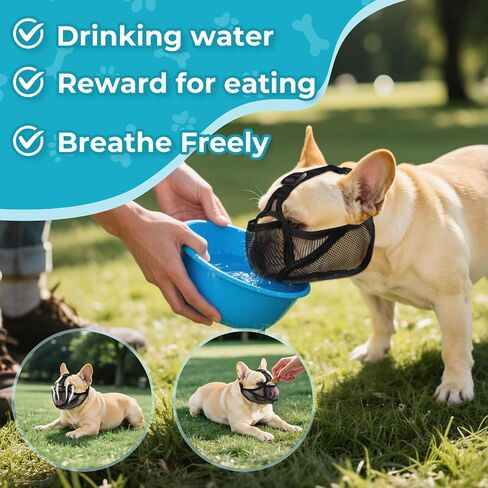 OHCOZZY French Bulldog Muzzle with Soft Mesh, Allows Tongue Extension -Open Eye Hole Short Snout Dog Muzzle for Biting Prevention, Drinking & Feeding(M,Black) in Kuwait