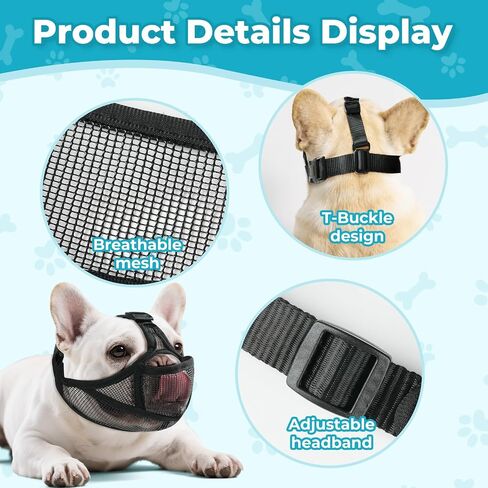 OHCOZZY French Bulldog Muzzle with Soft Mesh, Allows Tongue Extension -Open Eye Hole Short Snout Dog Muzzle for Biting Prevention, Drinking & Feeding(M,Black) in Kuwait