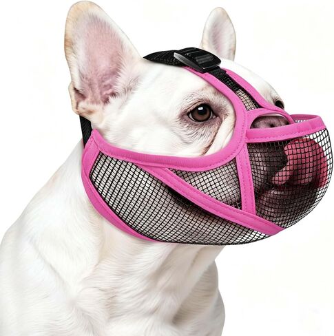 OHCOZZY French Bulldog Muzzle with Soft Mesh, Allows Tongue Extension -Open Eye Hole Short Snout Dog Muzzle for Biting Prevention, Drinking & Feeding(M,Black) in Kuwait