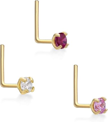 Lavari - 14K Gold 2mm White Pink Red Cubic Zirconium Nose Ring Set in Saudi Arabia