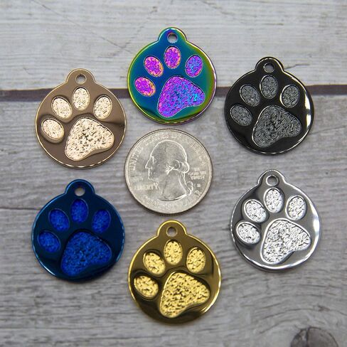 Engraved Cat Tags - Personalized with 4 Lines of Custom Engraved ID, Round Paw Print Solid Plating Stainless Steel in 5 Colors: Gold, Rose Gold, Blue, Black, Nebula in Saudi Arabia
