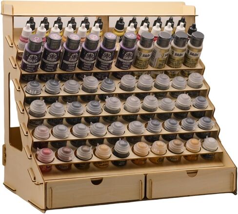 Craft Paint Storage-Modular Paint Organizer - Holds 105 Bottles of Vallejo, 14 Brushes, 2 Cabinets, and Miniature Stands - Art Tool Storage Rack for Miniature Set in Kuwait
