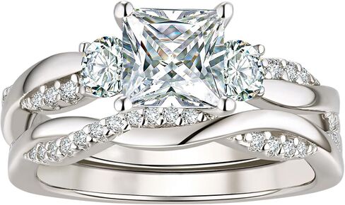Wuziwen 1 Carat Wedding Infinity Band Bridal Ring Sets Princess AAAAA CZ Sterling Silver Size 5-10 in Kuwait