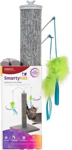 SmartyKat Scratch 'N Spin Carpet Cat Scratching Post with Spinning Wand Toys - Gray, One Size in Kuwait
