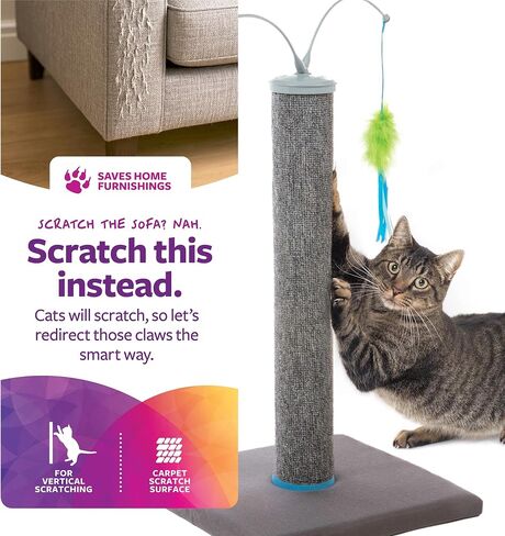SmartyKat Scratch 'N Spin Carpet Cat Scratching Post with Spinning Wand Toys - Gray, One Size in Kuwait