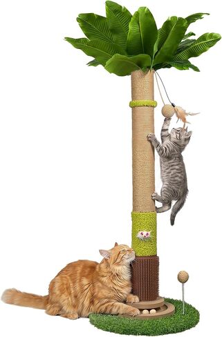37'' Tall Cat Scratching Post, Sturdy Cat Tree Tower with Plush Perch, Hanging Toy & Interactive Wooden Ball, Durable Sisal Scratcher for Indoor Cats and Kittens in Kuwait