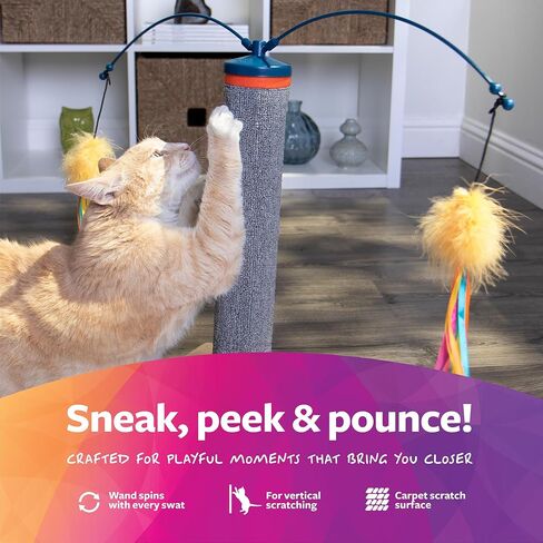 SmartyKat Scratch 'N Spin Carpet Cat Scratching Post with Spinning Wand Toys - Gray, One Size in Kuwait