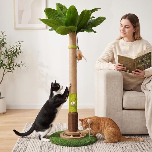 37'' Tall Cat Scratching Post, Sturdy Cat Tree Tower with Plush Perch, Hanging Toy & Interactive Wooden Ball, Durable Sisal Scratcher for Indoor Cats and Kittens in Kuwait