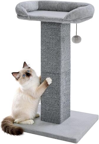 Made4Pets 32" Carpet Cat Scratching Post with Bed for Indoor Cats, Grey in Kuwait