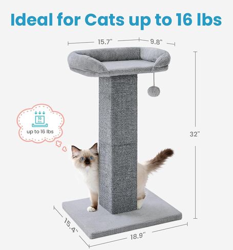 Made4Pets 32" Carpet Cat Scratching Post with Bed for Indoor Cats, Grey in Kuwait