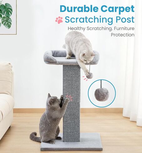 Made4Pets 32" Carpet Cat Scratching Post with Bed for Indoor Cats, Grey in Kuwait