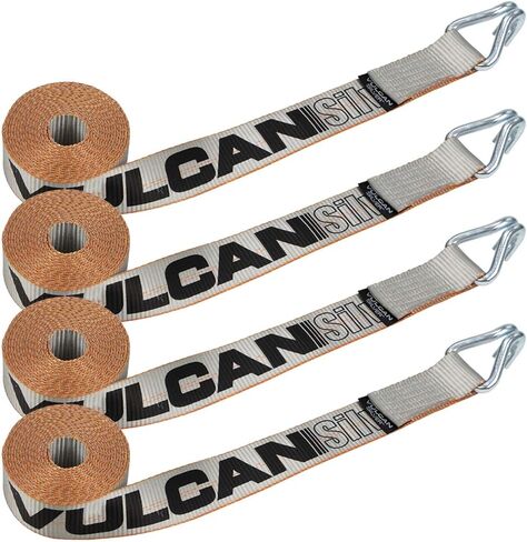 VULCAN Winch Strap with Heavy Wire Hook - 2 Inch x 15 Foot - 4 Pack - Silver Series - 3,300 Pound Safe Working Load in Kuwait