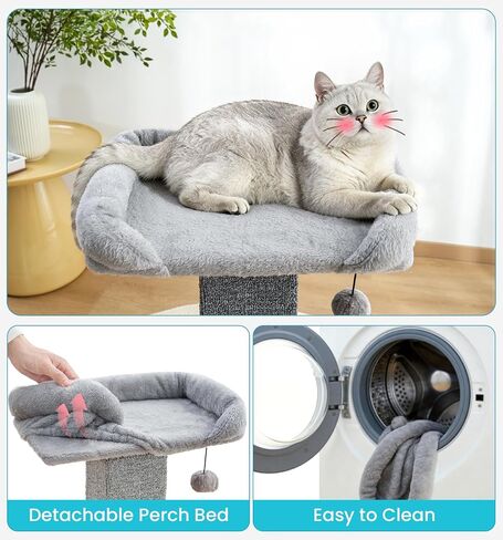 Made4Pets 32" Carpet Cat Scratching Post with Bed for Indoor Cats, Grey in Kuwait