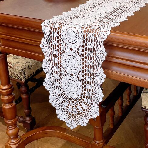 kilofly Handmade Crochet Lace Rectangular Table Runner 11 x 43 Inch, Beige in Kuwait