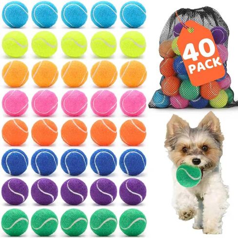 40 Pack 2 Inch Dog Tennis Balls, Small Tennis Balls for Dogs, Dog Safe Non-Abrasive Felt, Bulk Puppy Tennis Ball Set for Small Dogs,with Mesh Bag for Easy Transport(Multicolor in Kuwait