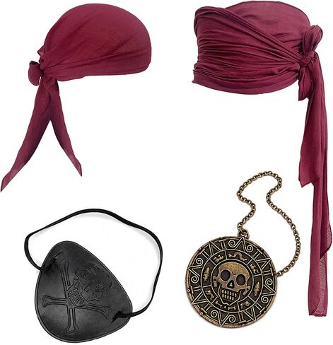 BEDJIMI Medieval Renaissance Linen Pirate Bandana and Large Sash Belt Pirate Costume for Halloween Party Costume in Kuwait