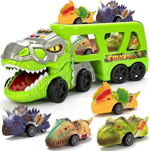 Dinosaur Toys for Kids 2-4,5 in 1 Dinosaur Carrier Truck & 4 Pull-Back Cars in Kuwait