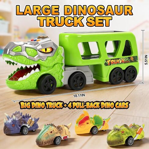 Dinosaur Toys for Kids 2-4,5 in 1 Dinosaur Carrier Truck & 4 Pull-Back Cars in Kuwait