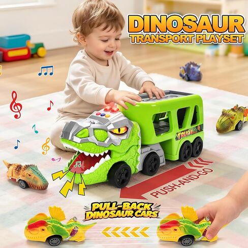 Dinosaur Toys for Kids 2-4,5 in 1 Dinosaur Carrier Truck & 4 Pull-Back Cars in Kuwait