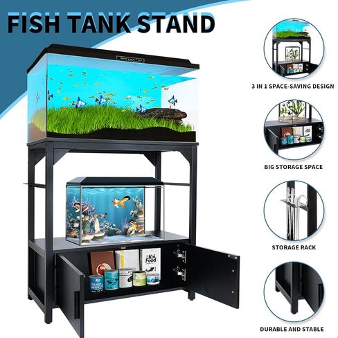 YEMOO Aquarium Stand 20-29 Gallon, 29 Gallon Fish Tank Stand with Aquarium Tools Organizer, 3 Tier Breeder Tank Stand with Storage Cabinet, Heavy Duty Metal Frame for 20 - 29 Gallon Long Aquarium (20-29 Gallon Fish Tank Stand) in Kuwait