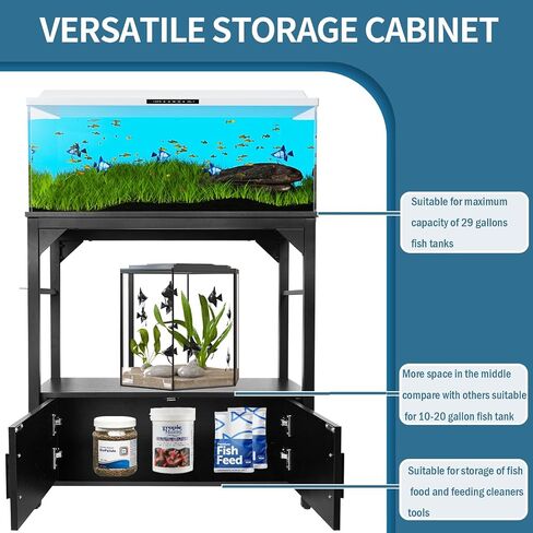 YEMOO Aquarium Stand 20-29 Gallon, 29 Gallon Fish Tank Stand with Aquarium Tools Organizer, 3 Tier Breeder Tank Stand with Storage Cabinet, Heavy Duty Metal Frame for 20 - 29 Gallon Long Aquarium (20-29 Gallon Fish Tank Stand) in Kuwait