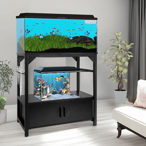 YEMOO Aquarium Stand 20-29 Gallon, 29 Gallon Fish Tank Stand with Aquarium Tools Organizer, 3 Tier Breeder Tank Stand with Storage Cabinet, Heavy Duty Metal Frame for 20 - 29 Gallon Long Aquarium (20-29 Gallon Fish Tank Stand) in Kuwait