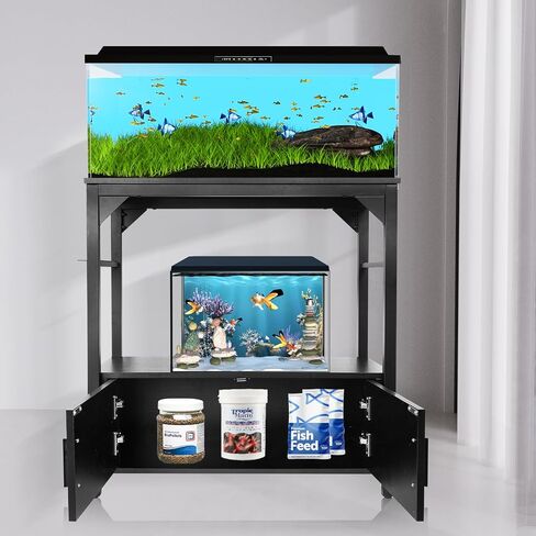 YEMOO Aquarium Stand 20-29 Gallon, 29 Gallon Fish Tank Stand with Aquarium Tools Organizer, 3 Tier Breeder Tank Stand with Storage Cabinet, Heavy Duty Metal Frame for 20 - 29 Gallon Long Aquarium (20-29 Gallon Fish Tank Stand) in Kuwait