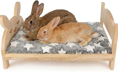 Large Wooden Bunny Bed,2-in-1 Bed for Rabbits with Mattress in Saudi Arabia