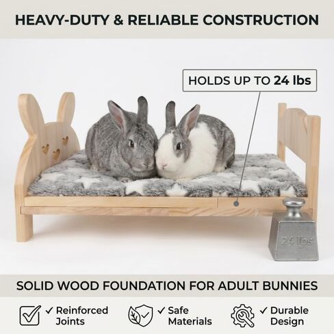 Large Wooden Bunny Bed,2-in-1 Bed for Rabbits with Mattress in Saudi Arabia