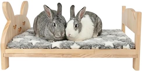 Large Wooden Bunny Bed,2-in-1 Bed for Rabbits with Mattress in Saudi Arabia
