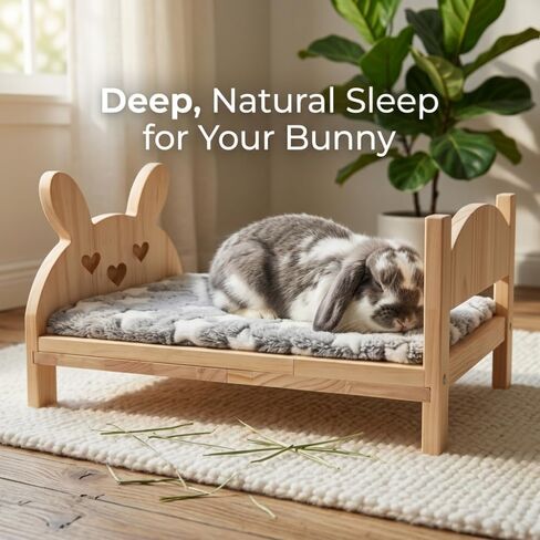 Large Wooden Bunny Bed,2-in-1 Bed for Rabbits with Mattress in Saudi Arabia
