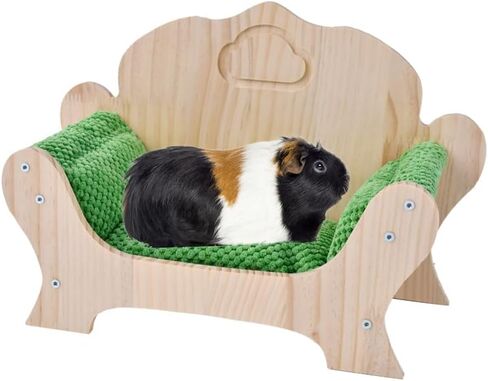 Guinea Pig Bed & Lizard Lounger Wooden Small Pet Sofa Couch with Soft Pineapple Fleece Cushion Pine Wood Bed for Guinea Pigs, Bearded Dragons, Hedgehogs, Hamsters in Kuwait
