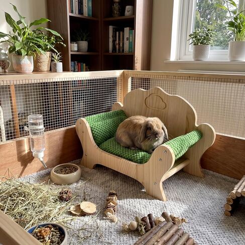 Guinea Pig Bed & Lizard Lounger Wooden Small Pet Sofa Couch with Soft Pineapple Fleece Cushion Pine Wood Bed for Guinea Pigs, Bearded Dragons, Hedgehogs, Hamsters in Kuwait
