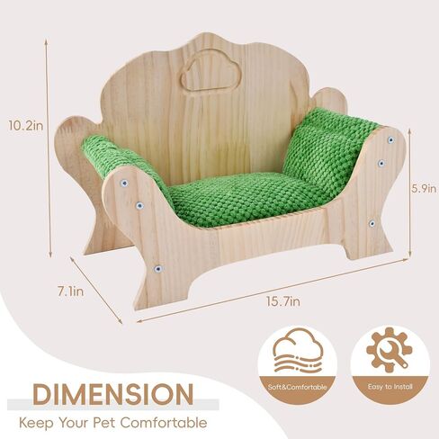 Guinea Pig Bed & Lizard Lounger Wooden Small Pet Sofa Couch with Soft Pineapple Fleece Cushion Pine Wood Bed for Guinea Pigs, Bearded Dragons, Hedgehogs, Hamsters in Kuwait