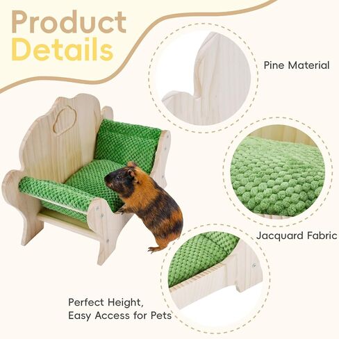 Guinea Pig Bed & Lizard Lounger Wooden Small Pet Sofa Couch with Soft Pineapple Fleece Cushion Pine Wood Bed for Guinea Pigs, Bearded Dragons, Hedgehogs, Hamsters in Kuwait