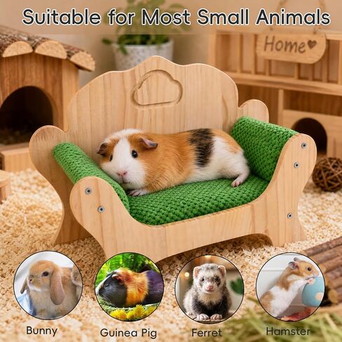 Guinea Pig Bed & Lizard Lounger Wooden Small Pet Sofa Couch with Soft Pineapple Fleece Cushion Pine Wood Bed for Guinea Pigs, Bearded Dragons, Hedgehogs, Hamsters in Kuwait