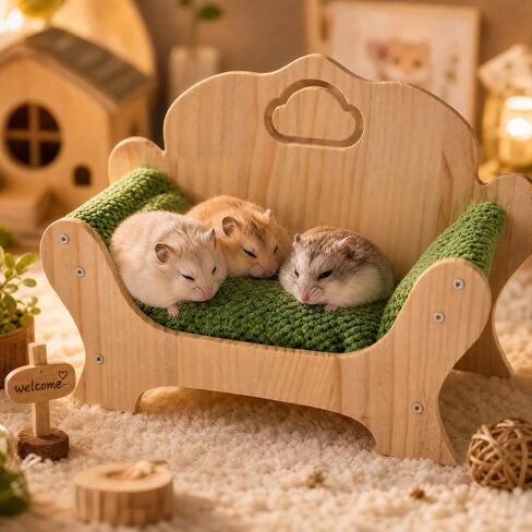 Guinea Pig Bed & Lizard Lounger Wooden Small Pet Sofa Couch with Soft Pineapple Fleece Cushion Pine Wood Bed for Guinea Pigs, Bearded Dragons, Hedgehogs, Hamsters in Kuwait