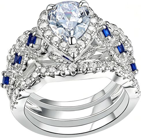 Newshe Engagement Wedding Ring Set 925 Sterling Silver 3pcs 2.5ct Oval Round Pear White Cz Blue Size 4-13 in Saudi Arabia