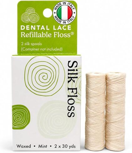 Dental Lace Woven Dental Floss, 100% Silk Floss with Natural Mint Flavor - 2 Floss Refills with Recyclable Packaging, 66 Yards in Saudi Arabia