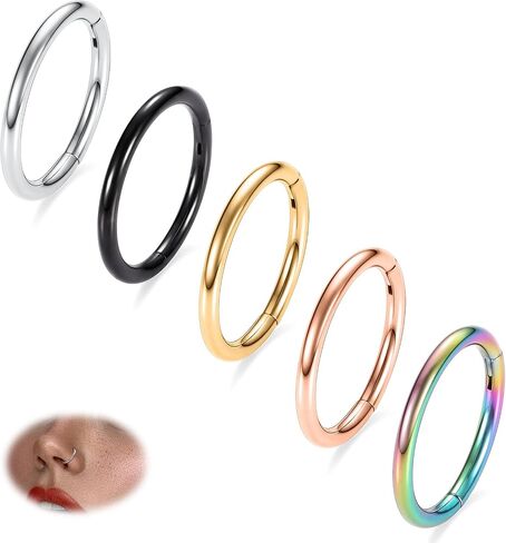 PEAKLINK 316L Hinged Segment Seamless Clicker Ring Nose Ring Hoop Septum Helix Conch Piercing Jewelry 5PCS Daith Lip Lobe Hoop Earrings in Kuwait