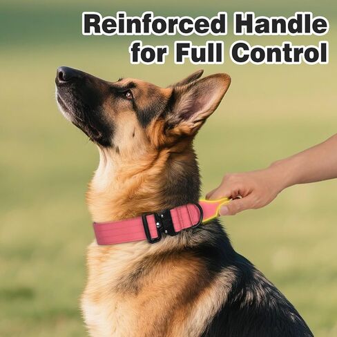 Joytale Heavy Duty Dog Collar with Handle and Tactical Dog Leash – Tactical Collar with Quick-Release Buckle & 4-6FT Bungee Leash, AirTag Case, Padded Handles for Large Dogs,Pink in Saudi Arabia