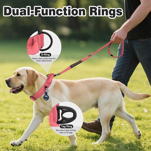 Joytale Heavy Duty Dog Collar with Handle and Tactical Dog Leash – Tactical Collar with Quick-Release Buckle & 4-6FT Bungee Leash, AirTag Case, Padded Handles for Large Dogs,Pink in Saudi Arabia
