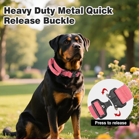 Joytale Heavy Duty Dog Collar with Handle and Tactical Dog Leash – Tactical Collar with Quick-Release Buckle & 4-6FT Bungee Leash, AirTag Case, Padded Handles for Large Dogs,Pink in Saudi Arabia
