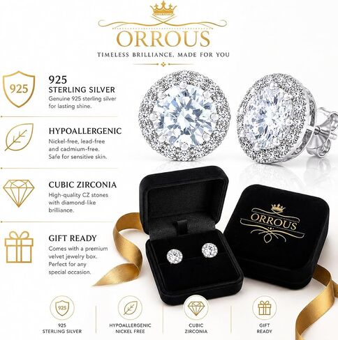 ORROUS & CO 18K Gold Plated CZ Simulated Diamond Stud Earrings for Women, Hypoallergenic, 1.9 Carat in Kuwait