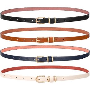 SANSTHS Set of 4 Womens Thin Belts Skinny Faux Leather Belt with Gold Alloy Buckle in Saudi Arabia