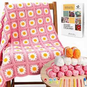 HHSarioneiro 2026 New Crochet Blanket Kit for Beginners, Easy Granny Square Crochet Kit for Adults,with Step-by-Step Instructions and Clear Videos, Includes Multiple Accessories, Gift for Craft Lovers in Saudi Arabia