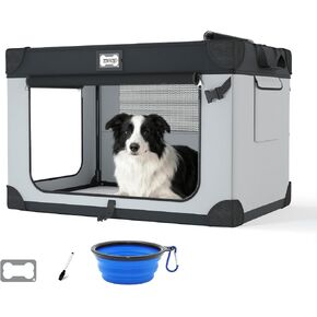 36 Inch Collapsible Travel Dog Crate Black&White with Sturdy Metal Frame in Kuwait