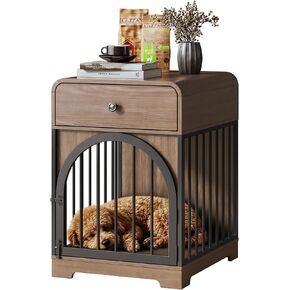 Dog Crate Furniture, Kennel Indoor for Small Breed, Wooden Dog Crate House with Drawer, Indoor Decorative Dog Kennel Crate End Side Table for Puppy and Small Breeds - Retro Brown in Saudi Arabia