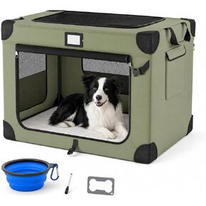 36 Inch Soft Collapsible Dog Crate Green with Waterproof and Easy to Clean in Kuwait